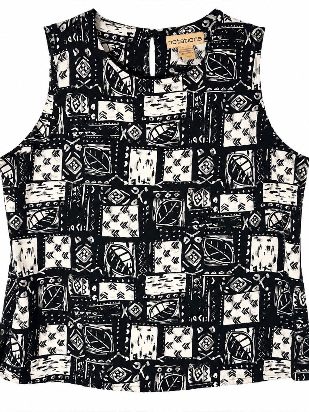 Notations Black and White Geometric Sleeveless Tank